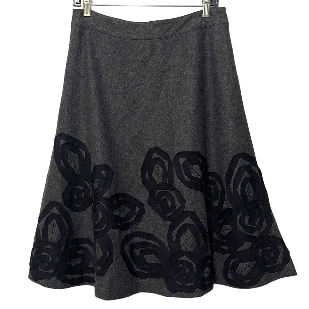 BODEN Wool Blend Floral Applique Fit Flare Skirt 12 Long - Picture 6 of 6